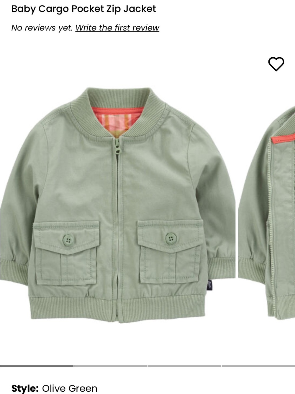 OshKosh B'gosh Light Olive Green Baby Cargo Zip Jacket